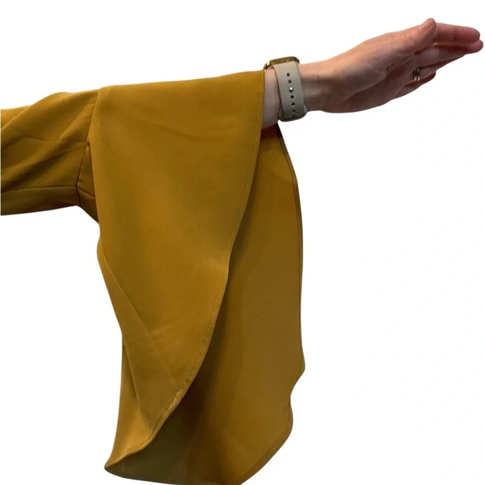 Carmen Marc Valvo Mustard Bell Sleeve Blouse, NWOT - Picture 3 of 6